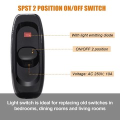4PCS Black AC 250V 10A Appliance Inline Cord Switch, On Off, Red LED, GW320-BK