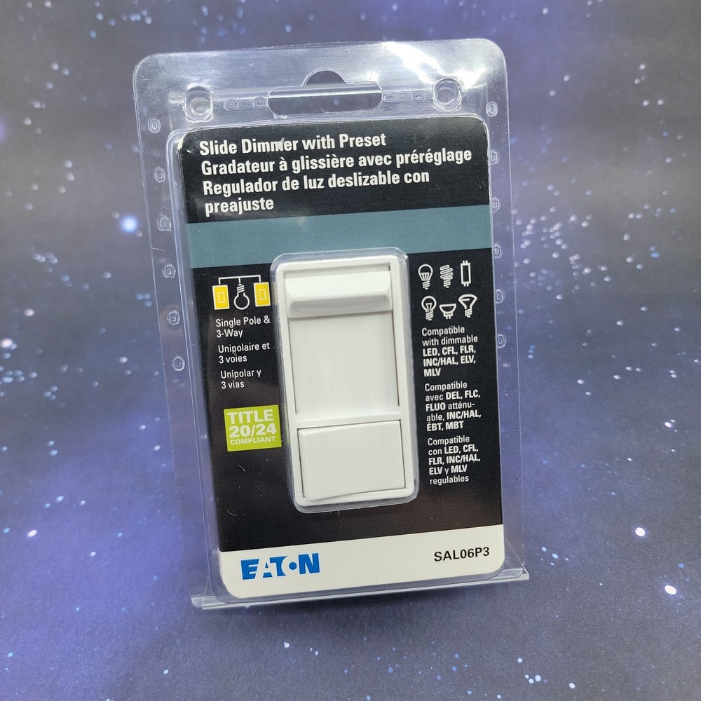 Eaton Slide Dimmer With Preset Single Pole & 3-Way SAL06P3 LED White NEW