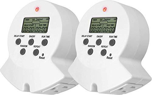 Indoor Timer, 2 Grounded Outlet EZ Digital Timer for Clamp, Grow Light, Aquarium