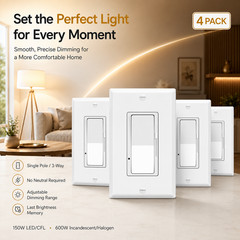 3-Way Dimmer Light Switch for LED CFL, Memory Function, 600 W Incandescent 4PK
