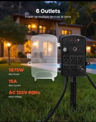 VEVOR Outdoor Power Stake, 6-Outlet Weatherproof Strip w/ Remote