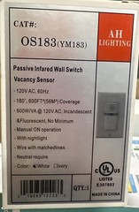 Vacancy Inwall LED Motion Sensor Manual ON Off Adjustable Time Delay White