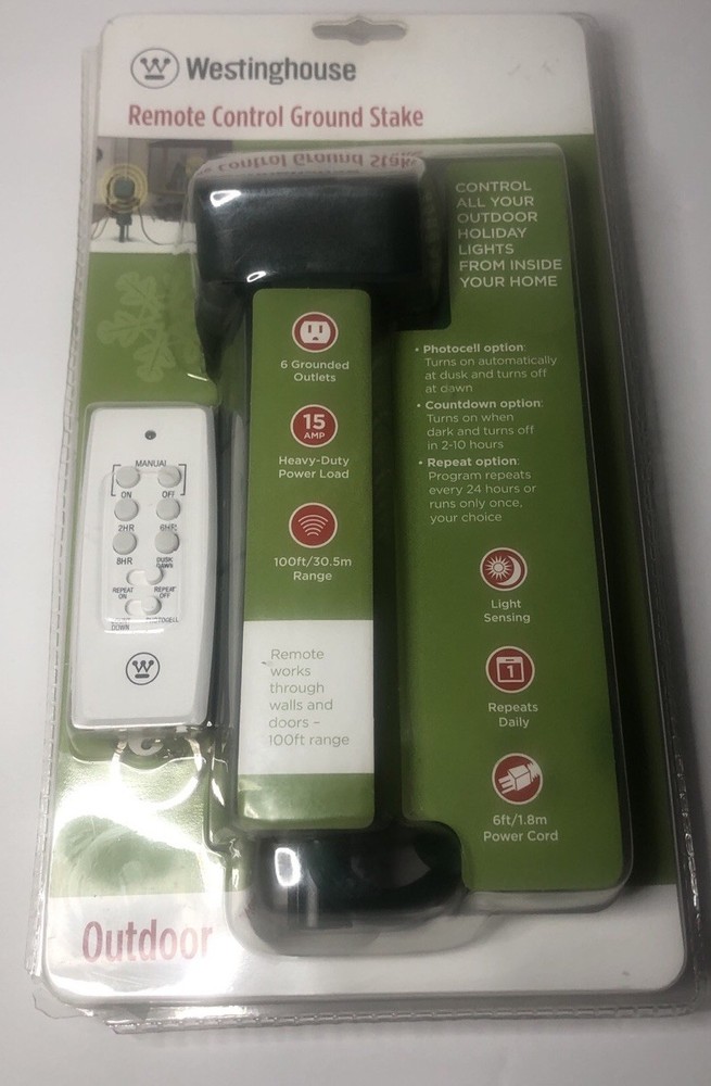 Westinghouse Outdoor Remote Control Ground Stake 6F,6 Outlets 15A,100Feet Range