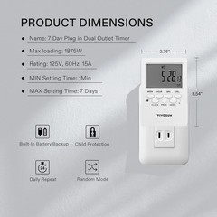7 Day Timer Digital Programmable Electric Timer Indoor with Dual Outlet Switch