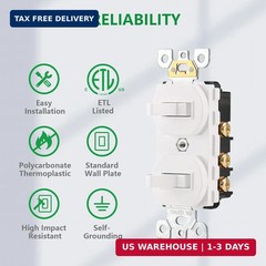 Wengart Double Toggle Light Switch,15 Amp AC120 Volt,Residential Grade Electrica