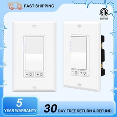 2PK No Neutral Wire Required LED Dimmer Switch 3 Way / Single Pole ETL Listed