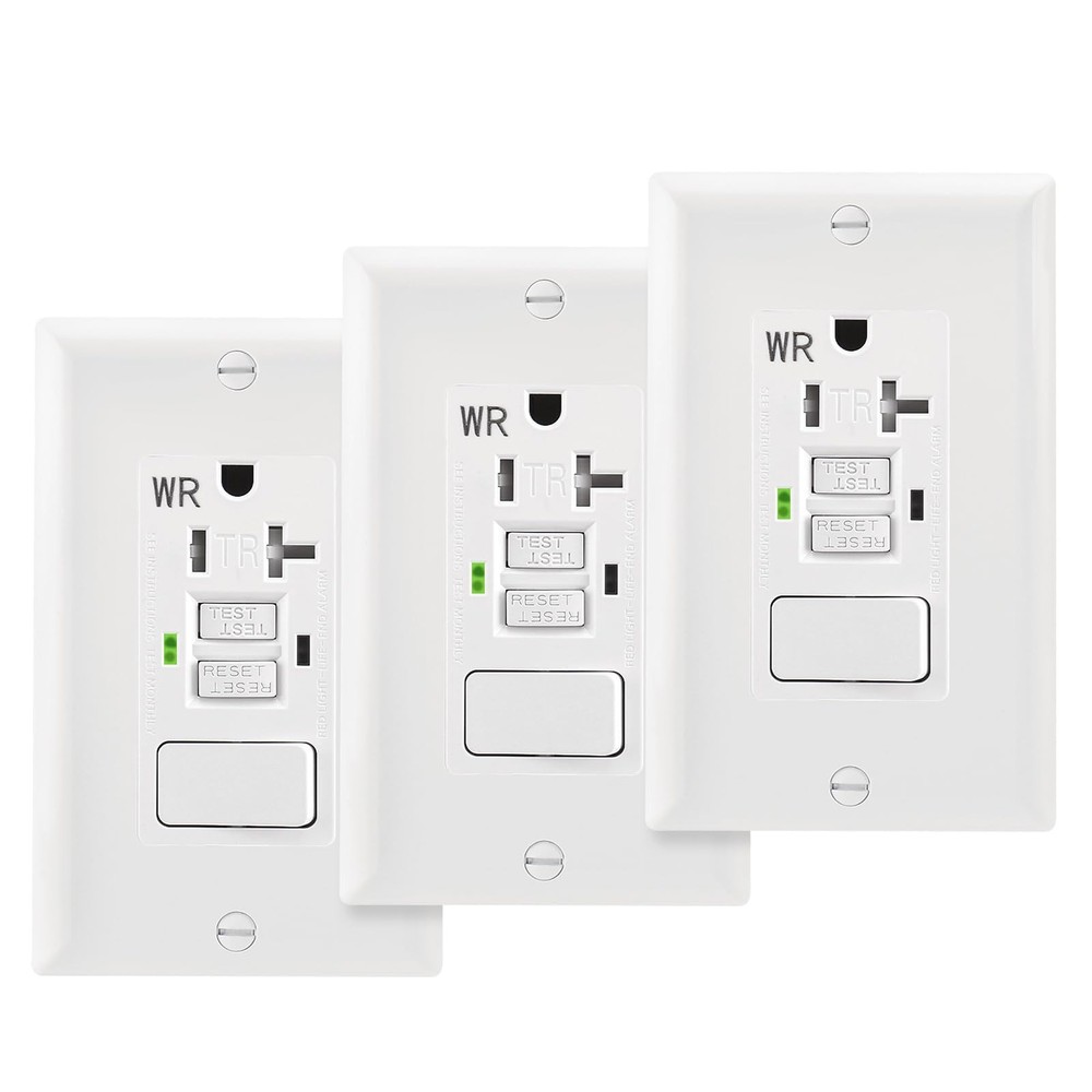 3 Pack 20A GFCI Outlet with Switch Weather Tamper-Resistant White ETL