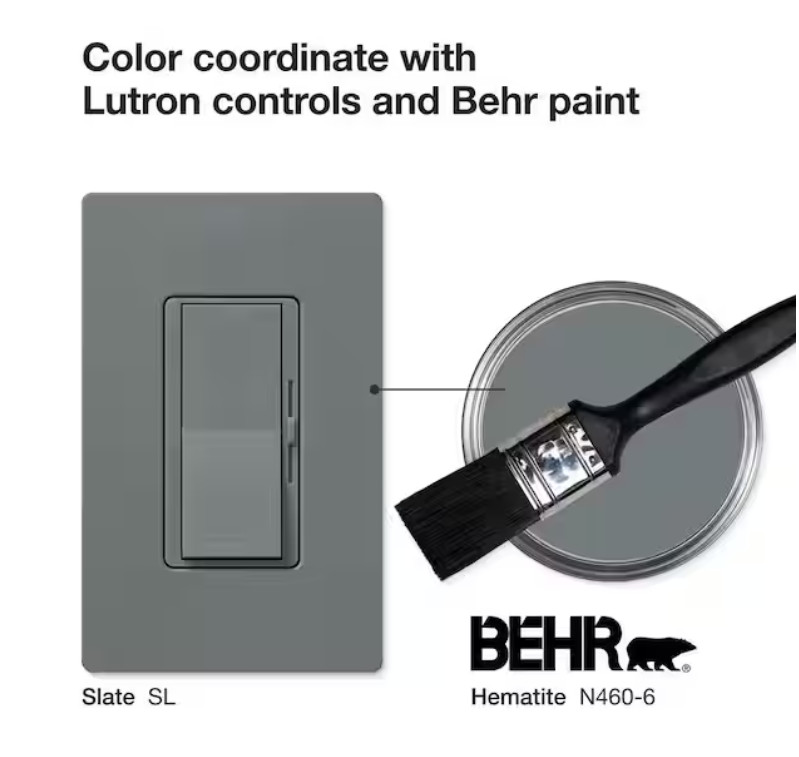 Lutron Diva DVSCCL-153P-SL Dimmer Led+ Color Match BEHR HEMATITE N460-6 Slate