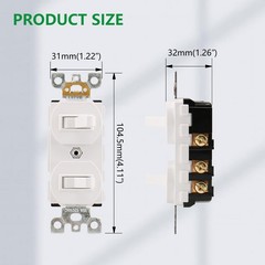 2Pack Double Toggle Switch 15 Amp 120V Combination Light SpaceSaving ETL White