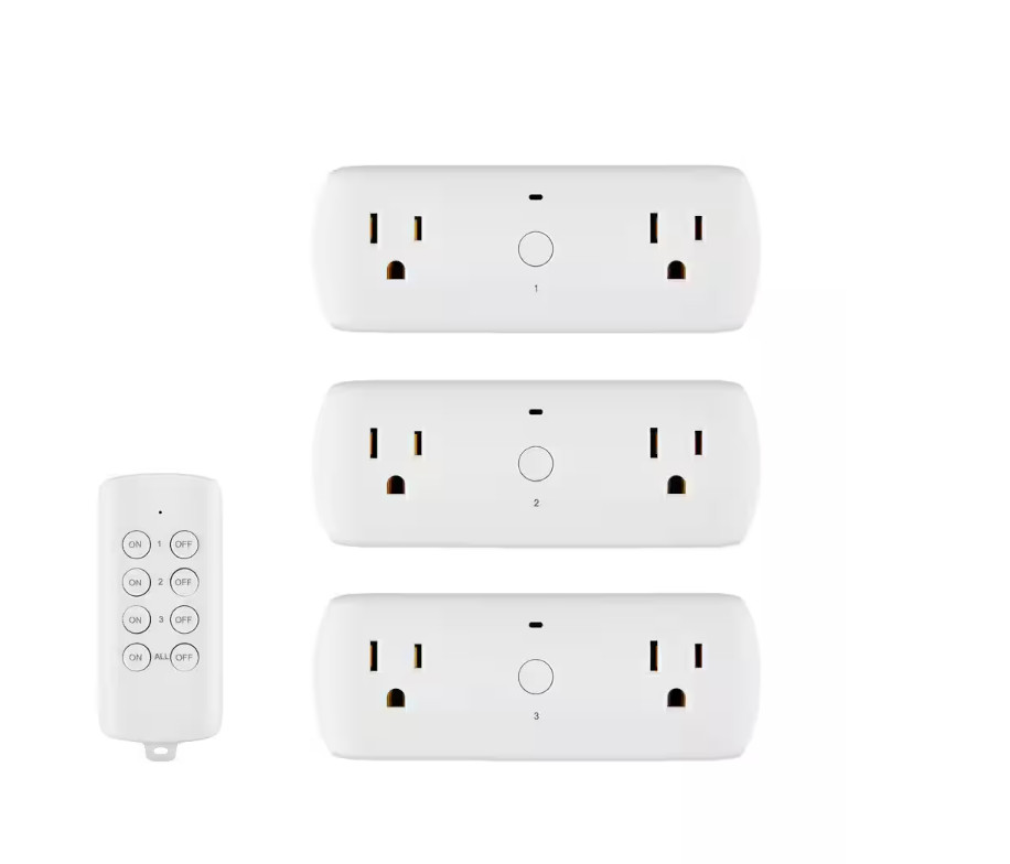 2 Outlet Wall Adapters with Remote Control Wireless Indoor White 3-Pack