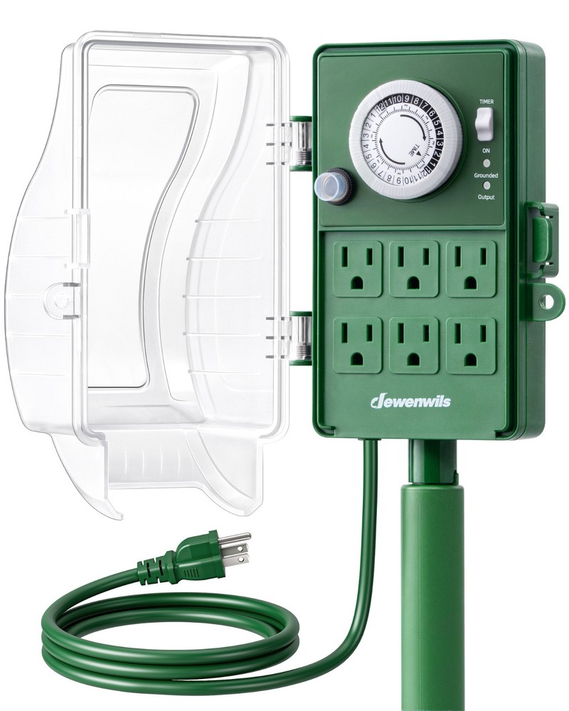 DEWENWILS Heavy Duty Outdoor Timer 6-Outlet Mechanical 1800W for Holiday Lights