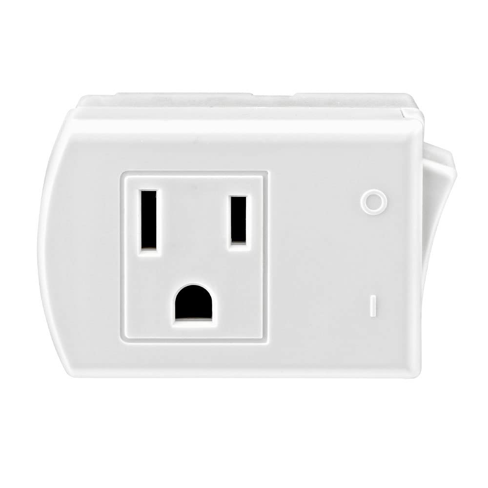 15 Amp, 125-Volt AC 3-Wire Grounded Switch Tap with ON/OFF Button, 1470-W, White