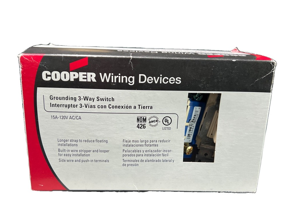 10 Cooper Wiring 1303-7V White Grounding 3-Way Toggle Light Switch 15A 120V