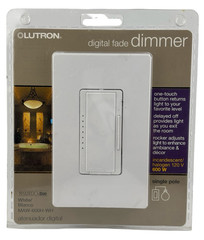 Lutron MAW600HWH Maestro Single Pole Digital Fade Dimmer White One-Touch Button