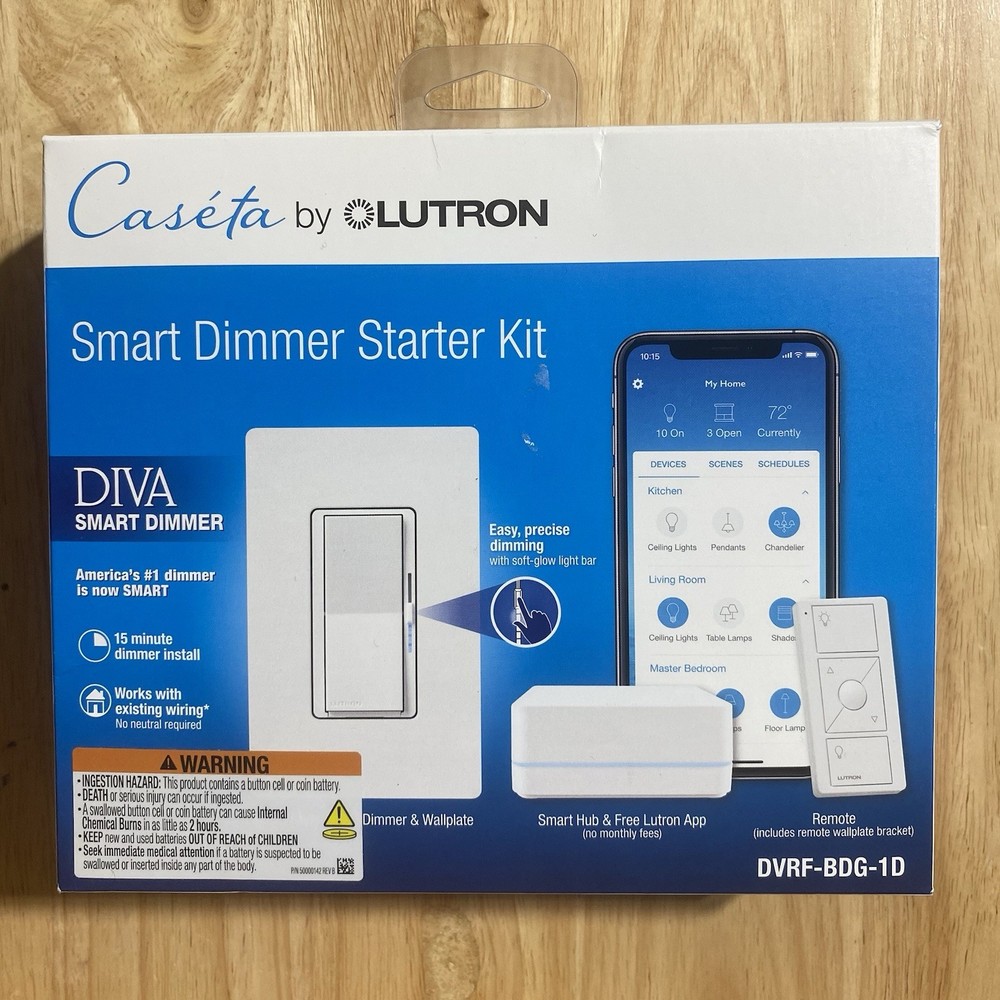 Lutron Caseta DIVA Dimmer Starter Kit W/Hub DVRF-BDG-1D WiFi / App