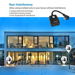 Outdoor Remote Control Outlet Switch Set, Black, 1 Remote 3 Outlets for Lamp/Lig