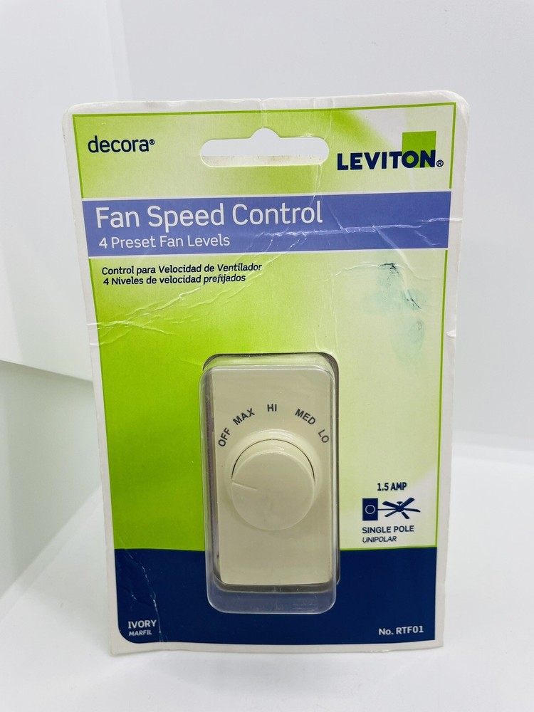 Leviton R23-RTF01-12A 1.5A 120V Ivory Single-Pole Rotary Fan Speed Control NEW