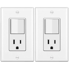2 Pack Combination Wall Light Switch and Decor Outlet, Single Pole Rocker Switch