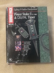 Holiday Lights Power Stake & Digital Timer with 15ft. 3-Outlet Cord by Woods NOS