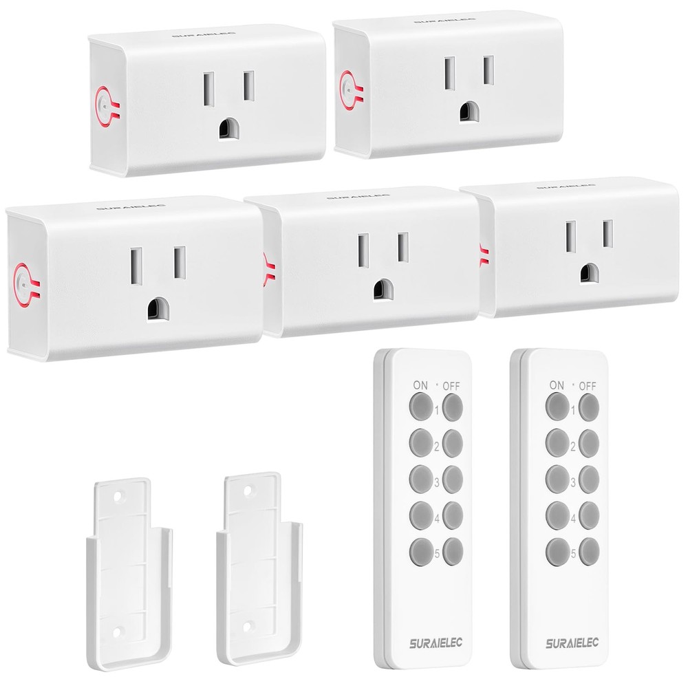 Remote Control Outlet, Wireless Light Switch – 5 Outlets + 2 Remotes, 15 AMP,…