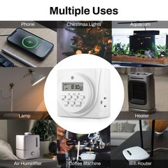 BN-LINK Indoor Digital Timer Outlet, Dual Outlet 7 Day 3-Prong,1-Pack, White