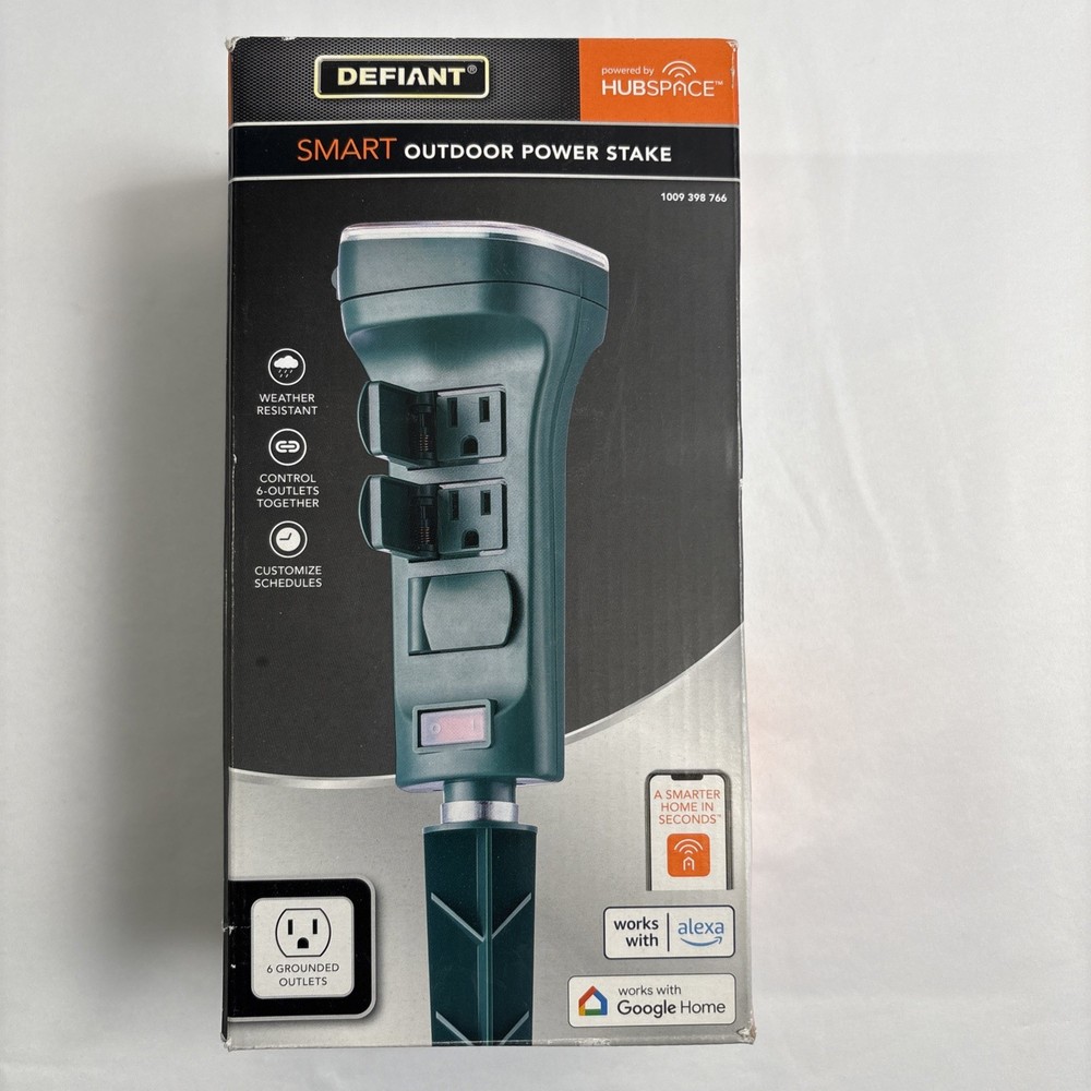 Defiant Smart Outdoor 4 ft. 6-Outlet Power Stake Timer Powered by Hubspace