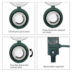 BN-LINK Outdoor Yard Stake Mechanical Timer Auto on off 6 Grounded Outlets, 6ft