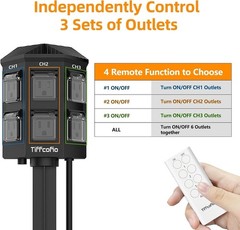 Tiffcofio Outdoor Remote Control Power Strip Timer Yard Stake 6 Outlets 25ft NEW