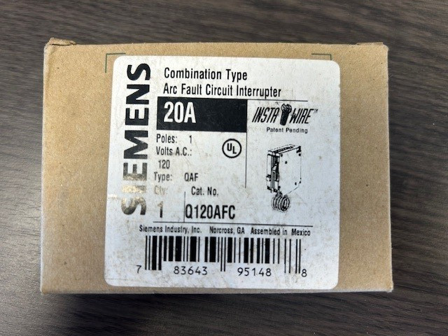 Siemens Combination Type Arc Fault Circuit Interrupter Q 120AFC