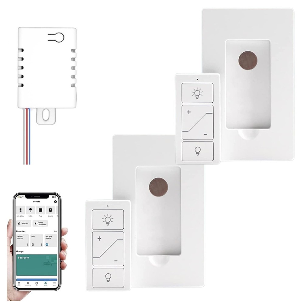 Wireless Dimmer Switch,1 Receiver and 2 Remotes Kit,Wireless Dimming Remote C…