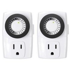 BND-60/U47 Mini 24-Hour Mechanical Outlet Timer, 3-Prong, 2-Pack – White