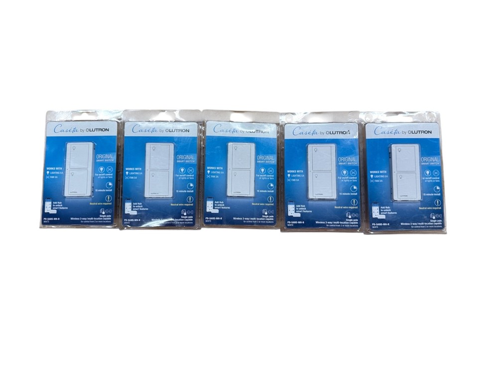 5 PCS Lutron PD-5ANS-WH-R Caseta Wireless Smart Lighting Switch 5A Single Pole