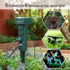 DEWENWILS Outdoor Power Stake Timer 6 Grounded Outlets 6FT Cord, ChristmasDecor