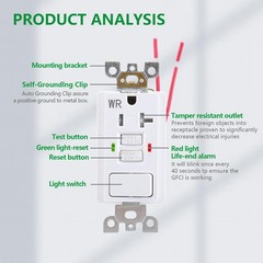 3 Pack 20A GFCI Outlet with Switch Weather Tamper-Resistant White ETL