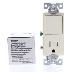 Cooper TR7730A Almond Tamper Resistant 1-Pole Decorator Switch Outlet 15A