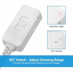 DEWENWILS Plug in Dimmer Switch for Dimmable Lamp 6.6 ft Extension Cord White