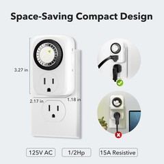 Indoor Mini 24-Hour Mechanical Outlet Timer, for Electrical Outlets, 30 Minut…
