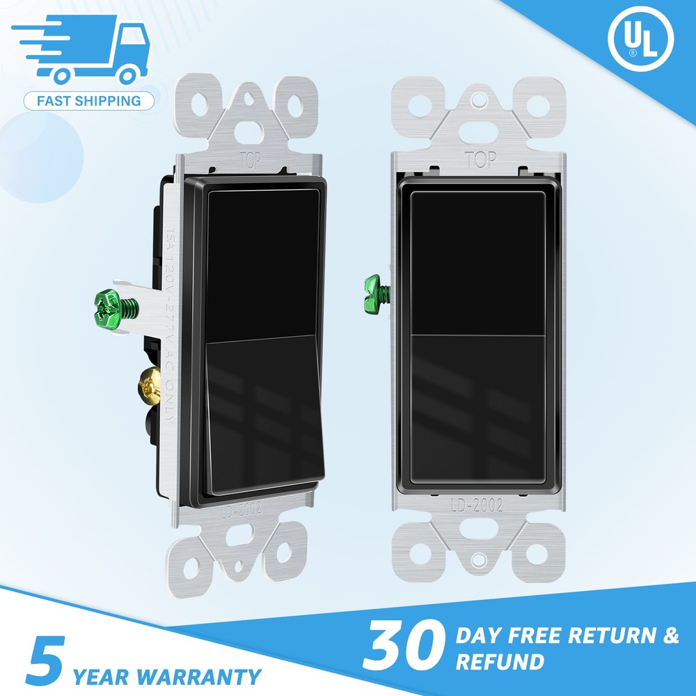 2PK 3 Way Light Switch White Single Pole 15A 120/277V UL/CUL Listed Rocker Home
