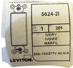 1 Pk Leviton 20 AMP Decora Plus Commercial Grade Double Pole Rocker Switch Ivory