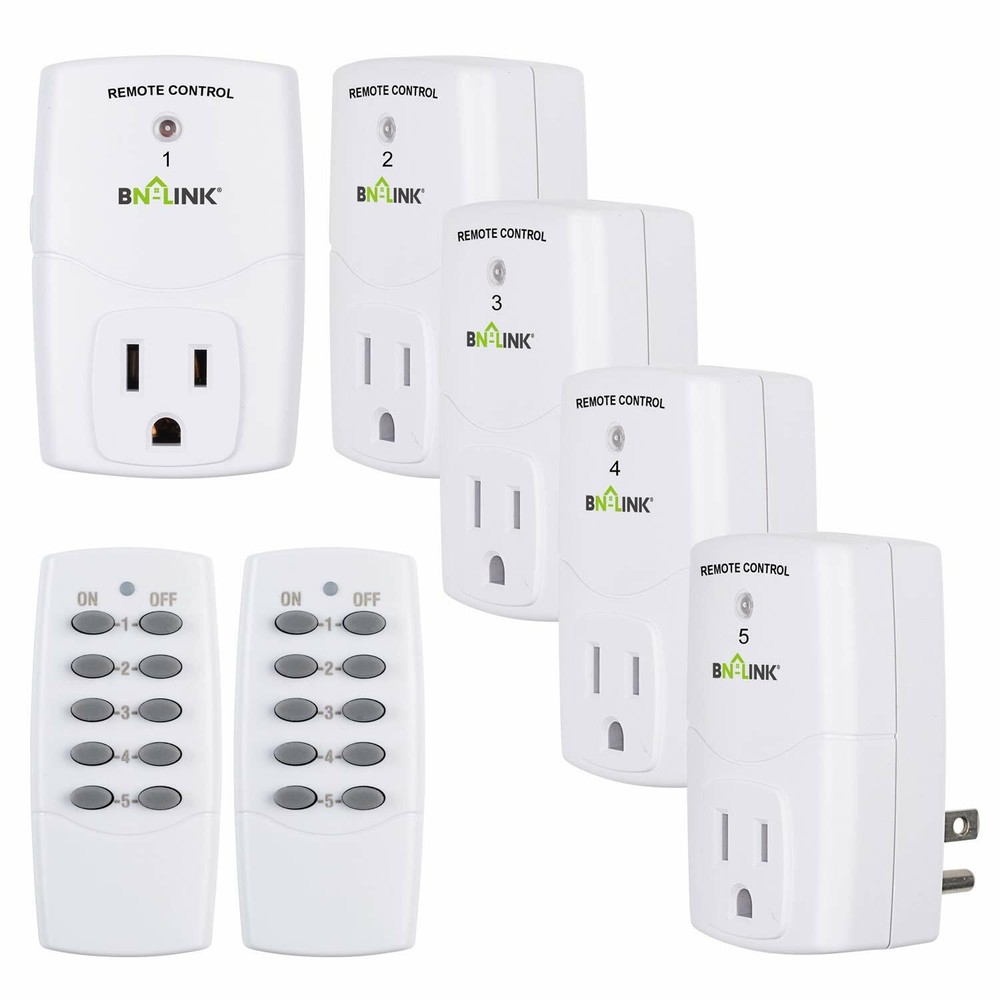 BN-LINK Wireless Remote Control Outlet Plugs with 2 remotes and 5 sockets