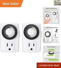 Simplified Home Automation: Mini 24-Hour Mechanical Outlet Timer 3-Prong 2-Pack