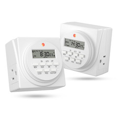 Indoor Digital Timer Outlet, Dual Outlet 7 Day Programmable Light Switch, 3 P…