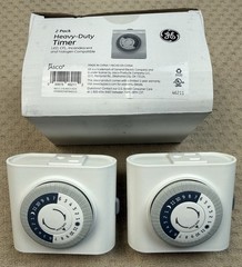 GE Heavy Duty Timer 2 Pack Mechanical Plug In White Compatible LED CFL Halogen