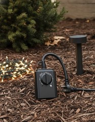 Outdoor Light Timer, Dusk to Dawn Sensor, Dual Grounded Outlets, Black