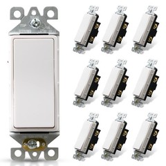 10 Pack Glossy White Single Pole Decorator Light Switch 15Amp 120277V Rocker