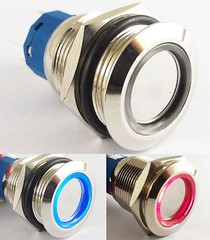 1pc 19mm Metal Latching Switch Flat with Blue/Red LED Ring illuminated Symbol