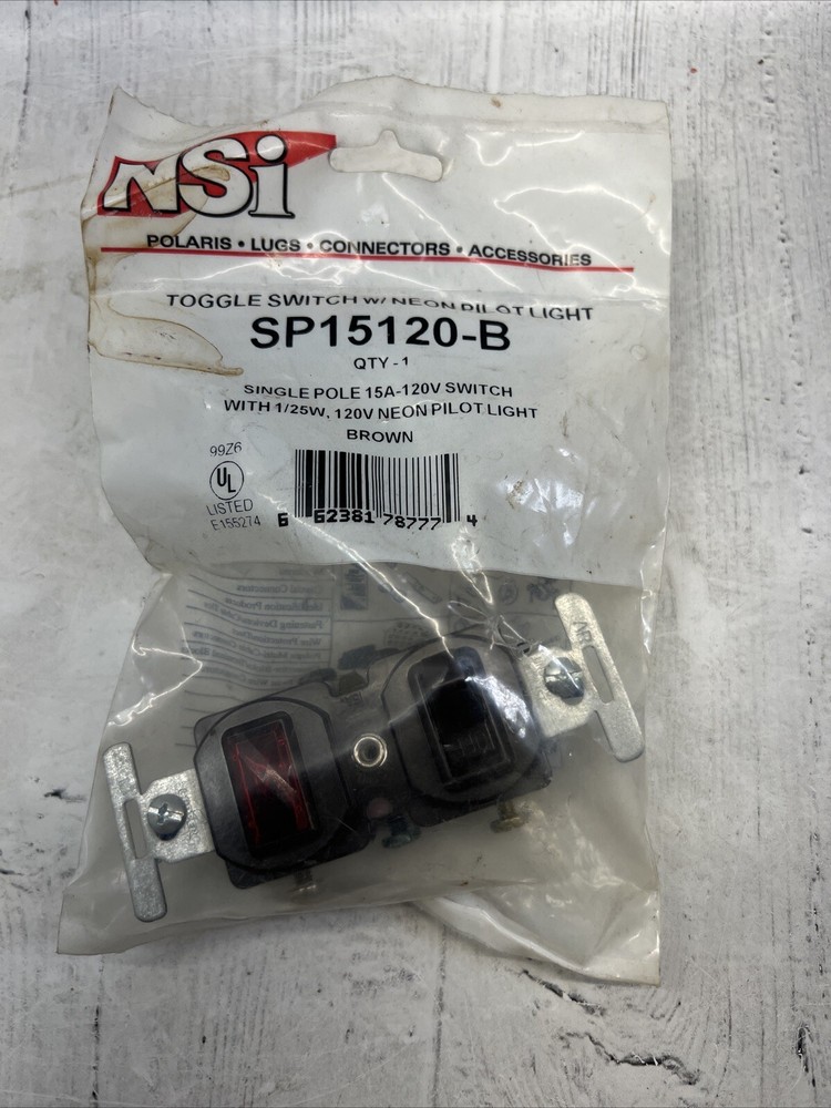 NSi Toggle Switch W/ Neon Pilot Light, One Single Pole 15 Amp 120V Toggle New