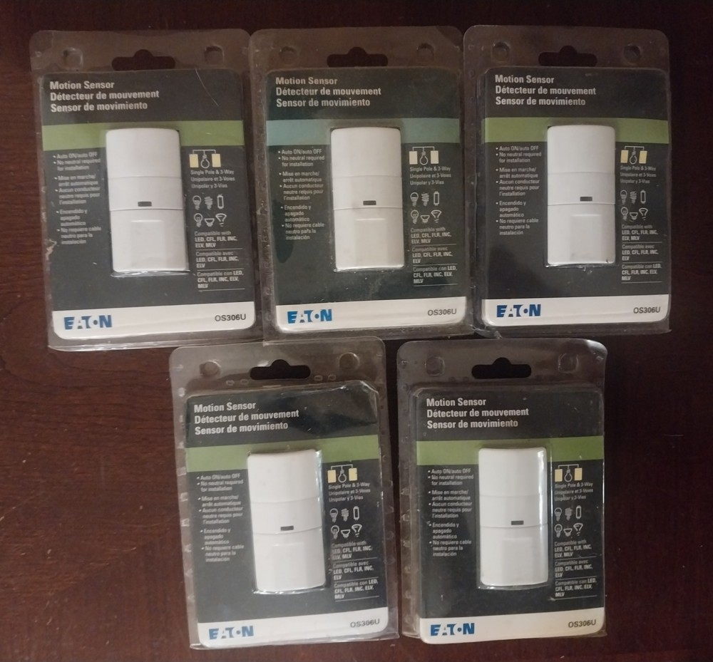 5 Lot New EATON OS306U Motion Sensor Switch 1 Pole 3 Way 600W White LED CFL FLR