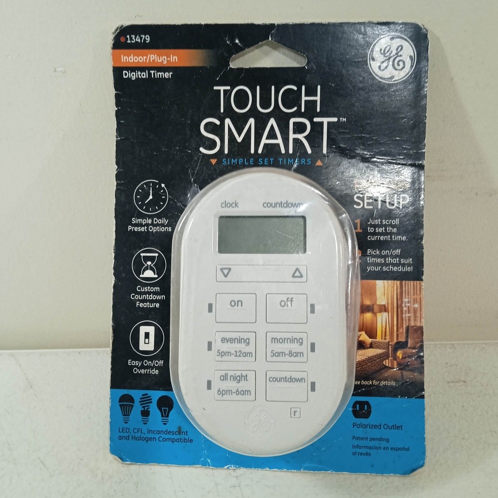 GE 15AMP Touch Smart Digital Timer 6 Push buttons 25055 In-wall& 13479 Plug-In