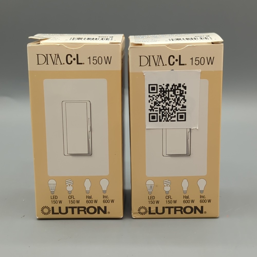 Lot of 2 Lutron Dimmer Wall Light Switch 150 W 120V 60Hz DVCL-153P-WH New